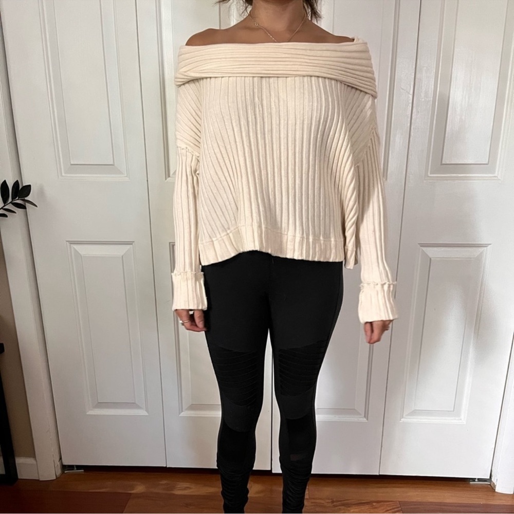 Free people off the shoulder fold over sweater
